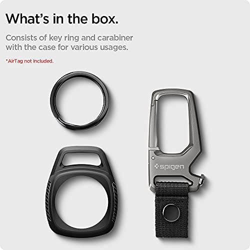 Spigen Rugged Armor with Keychain Ring Designed for AirTag Case Cover AirTags Holder (2021) - Black