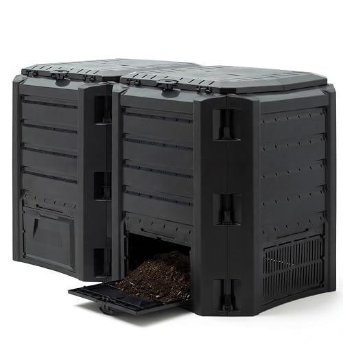 DEUBA® Composteur de Jardin 800 L Plastique Noir transformateur de déchets Couvercle et Trappe d'extraction bac à Compost
