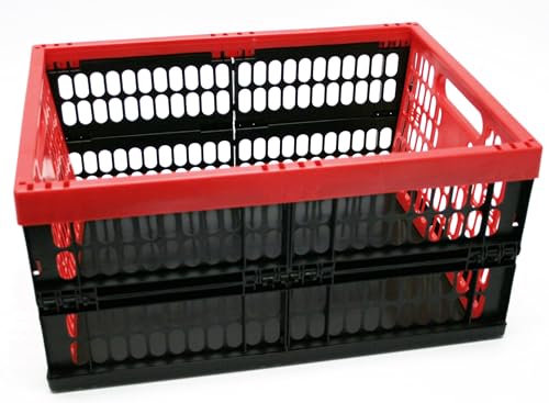 Ebaxx Klapp Kunststoff Plastik Box Kiste Transport Einkaufskorb Falt Groß XL 45 , 32 L (Schwarz/Rot, 32 Liter)