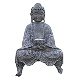 Statue de Bouddha de Lotus Solar Energy: Bouddha méditant impressionnant avec des fleurs de lotus et design de balle. Symbole de l'harmonie et de la sérénité. A l'air super dans votre jardin ou votre jardin.