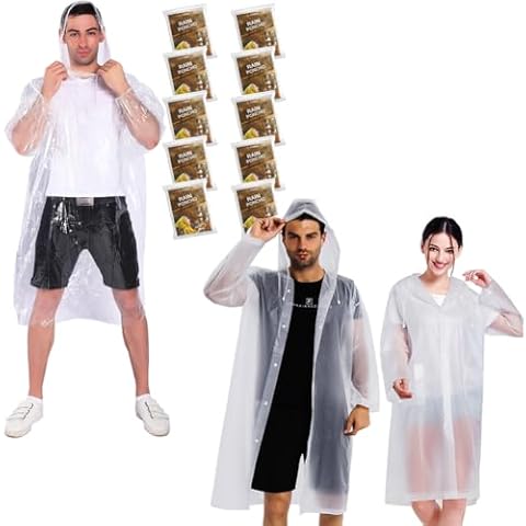 COOY Rain Ponchos with Drawstring Hood （10 Pack） + Rain Coats (2 Pack) Cover