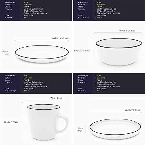 Müllerheim 903 Minimalist Collection 16-Piece Contemporary Ceramic Stoneware Dinnerware Sets For 4, Matte White, Plates And Bowls Sets, Dinner Plates Set, Salad Dish Set, Bowls, Cup #TOP6