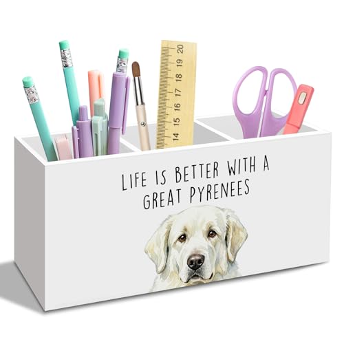 nvucamd Great Pyrenees Dog Gifts Pen Pencil Holder for Desk, Funny Dogs Gift Office Desk Accessories, Life Is Better with a Great Pyrenees Pen Holders Organizer for Women Bathroom Decor