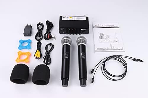 D Debra PRO X7 UHF Wireless Microphone System with Dual Handheld Mic have Optical, Coaxial Input, Compatible with Active Speaker, TV, for Home Karaoke