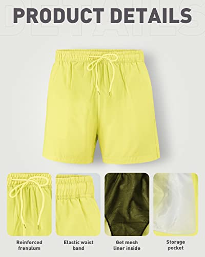 Atlaslava Men's Swim Trunks Quick Dry With Mesh Lining Plain Swimwear Bathing Shorts Beach Suits Yellow #TOP4