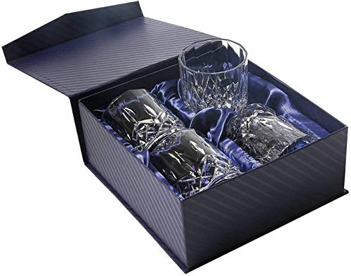 Amlong Crystal Lead-Free Double Old Fashioned Crystal Whiskey Glass - Classic Stylish Design – Perfect For Scotch, Bourbon, Cognac And Cocktail Glasses, 9 Oz., Set Of 4 With Gift Box #TOP1