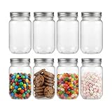 novelinks 16 oz Plastic Mason Jars with Lids, Refillable Clear Plastic Jars with Lids 16oz & Reusable Empty Storage Containers with Lids (Sliver,8 Pack)