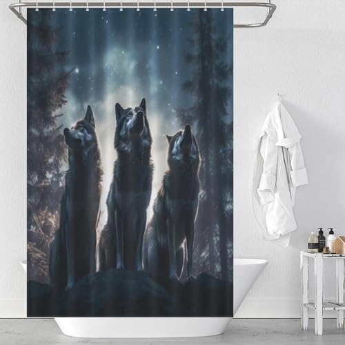 Rideau de douche loup polyester imperméable lavable en machine - 2