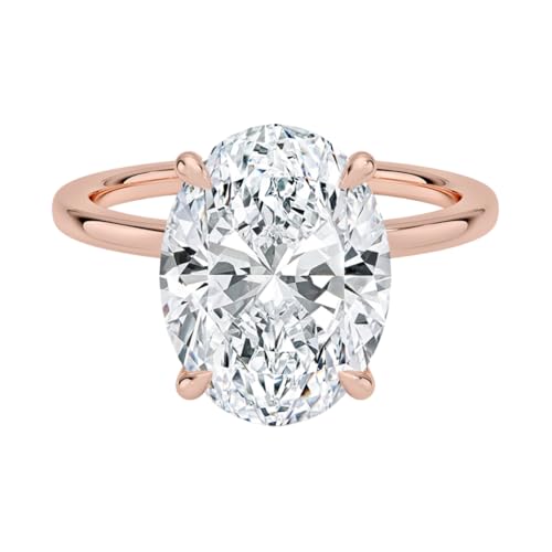 1-5 CT Oval Moissanite Engagement Ring 10K 14K 18K Solid Rose Gold & 925 Sterling Silver Solitaire Engagement Ring Promise Bridal Ring Christmas gift for Women(4ct, Oval)
