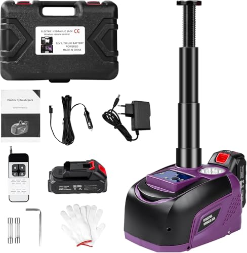 VOBOR Cric Électrique 5T avec Batterie, Kit de Cric Hydraulique 12V avec Lumière LED, 167-450 mm Kit de Changement de Pneu sans Fil pour Voiture, SUV,...