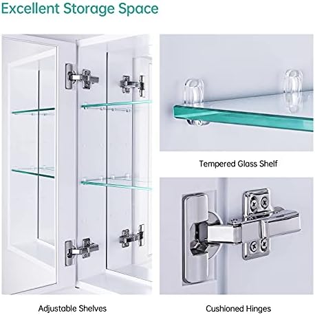 EMKE Bathroom Vanity Mirror Cabinet with Storage - Single Door Wall Mounted Storage Cupboard Aluminum Frameless Medicine Cabinet, Makeup Bathroom Wall Storage Cabinets
