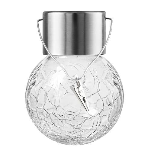 PARTPHONER 12 Pack Hanging Solar Lights Outdoor, Waterproof Solar Globe Lantern with Handle and Clip, Decorative Cracked Glass Ball Lights for Christmas Decor, Tree, Yard, Garden, Patio (Cold White) by PARTPHONER - Image 8