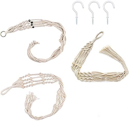 Fongmore 3 Pack Macrame Wood Beads Cotton Woven Plant Hangers Outdoor Indoor Wall Hanging Planter Basket Flower Pot Holder Home Decor