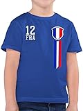 Kinder T-Shirt Jungen - Fussball EM 2024 Fanartikel Kinder - 12. Mann Frankreich Fanshirt - 128 (7/8 Jahre) - Royalblau - schulanfaenger Tshirt Jungs - F130K