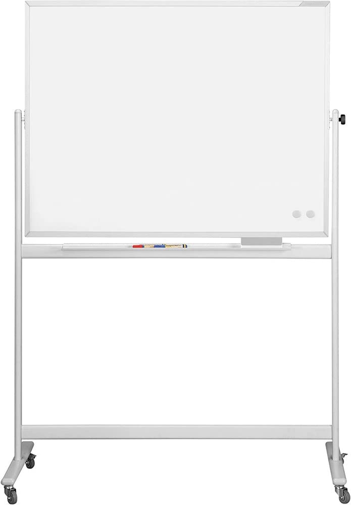 magnetoplan 1240989 Whiteboard mit Fahrgestell, speziallackierte Oberfläche, komplett mit Ablageschale für Marker und Zubehör, 2000 x 1000 mm