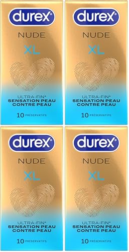 Préservatifs Durex Nude XL extra larges et fins de 60mm pour homme en lot de 4