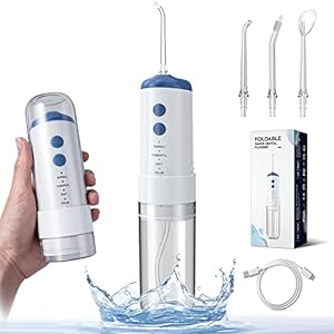 Megainvo Waterflosser voor tanden, monddouche met 4 modi en 3 mondstukken, oplaadbaar en draadloos, stil in gebruik, waterdicht (IPX7-certificering), draagbare waterflosser, voor reizen en thuisgebruik