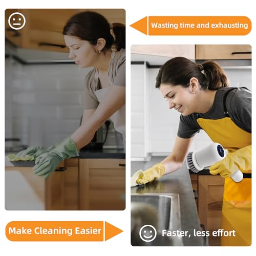 Mcbazel Electric Spin Scrubber,Rechargeable Cordless Electric Cleaning Brush with 5 Replaceable Brush Heads,2 Speeds Led Display & IPX7 Waterproof for Kitchen Bathroom Window Wall Tile - Image 9