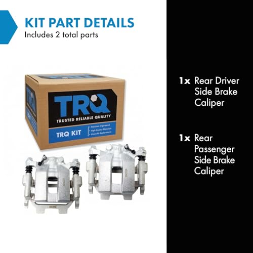 Image of TRQ Rear Driver and Passenger Side Brake Caliper Set Caliper Brackets Hardware Compatible with 09-23 Nissan Murano 13-20 Pathfinder 10-17 370Z without Sport Package 14-20 Infiniti QX60 14-17 Q50