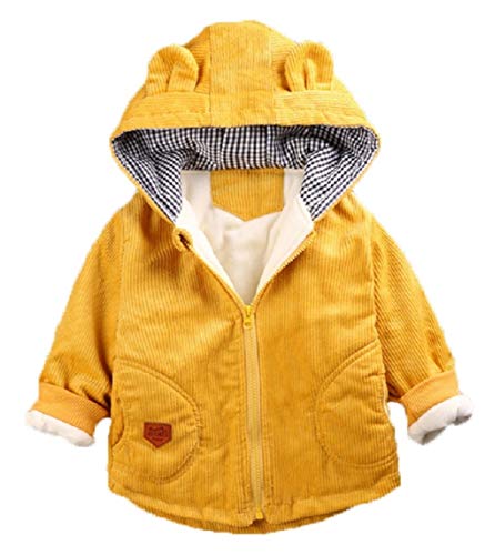 niceclould Winter Coat Toddler Kids Solid 3D Bear Ear Hooded Padded Jacket Outfit Body Boys Girls Snow Warm Clothes Outerwear (Thick Cotton Yellow Coat, 18-24 Months)