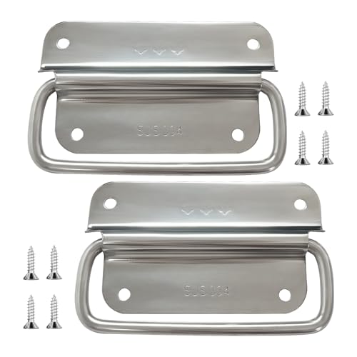 RYHHH 2 Pièces Poignées Pliantes, Poignée de Boîte, Poignées de Caisse Pliantes, pour caisses tiroirs, boîtes placards, portes, bacs de rangement, pour Boîte à Outils, Avec vis(Argent,100 x 59 mm)