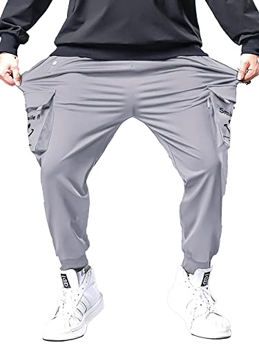 Image of Jump Cuts Mens Printed Black and White Loose Fit Polyester Cargo Pant