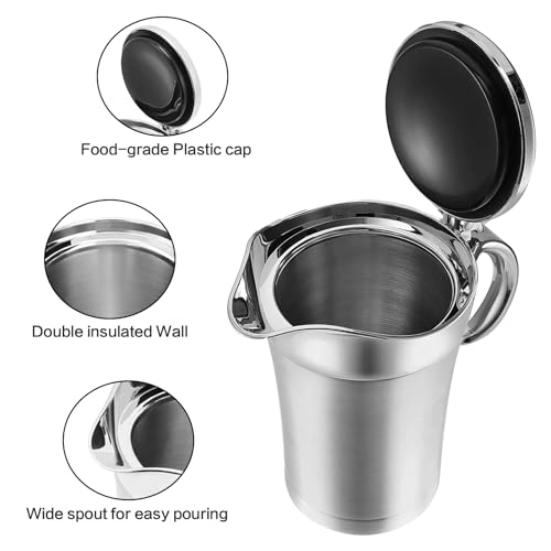 Gravy Boat Stainless Steel Double Insulated Sauce Jug with Hinged Lid, Perfect for Serving Jars of Gravy or Cream for Thanksgiving, Halloween, Christmas (750ML-25oz -Sliver)