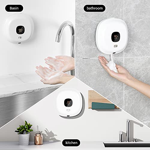 Automatic Soap Dispenser Wall Mounted Foaming Soap Dispenser With Clock Temp.and Humidity Dispenser For Bathroom Hotel Restaurant Mall (Pear White) #TOP4