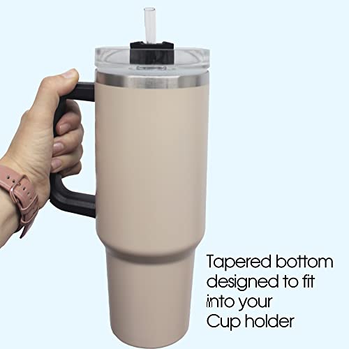 The Paisley Box 40 Oz Cup With Handle/Insulated Water Bottle With Handle/ 40 Oz Tumbler With Straw (Beige) #TOP2