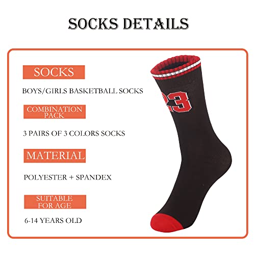 3 Pairs Basketball Socks For Boys And Girls,Athletic Running Breathable Youth Sports Basketball Socks Gifts For Kids 6-14 (One Size, 3 Pairs #23) #TOP2
