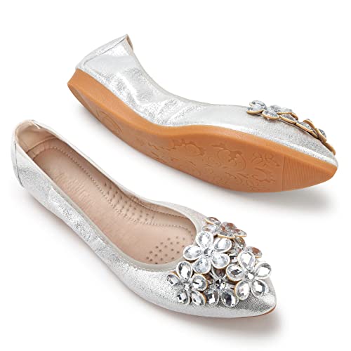 Women's Ballet Flats Rhinestone Soft Wedding Ballerina Shoes Foldable Sparkly Dress Comfort Slip on Flat Shoes2