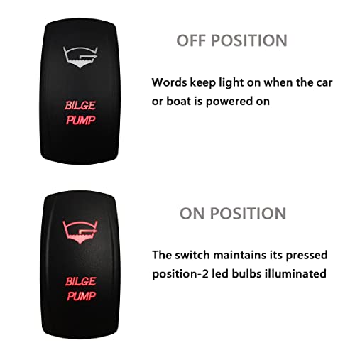 Image of 12V 24V RED Led Bilge Pump Rocker Switch with Wires 5 PIN Waterproof ON-Off Pump Switches for Car Boat RV Caravan Marine Yacht Ship Pontoon IP 66