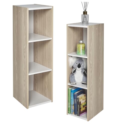Iris Ohyama, Bibliotheque Gain de Place, 3 Etageres, Marron Clair, Réglable, Modulable, pour Salon, Bureau, Chambre, Livres, CD, Petit Meuble de Rangement, Montage facile, UB-9025