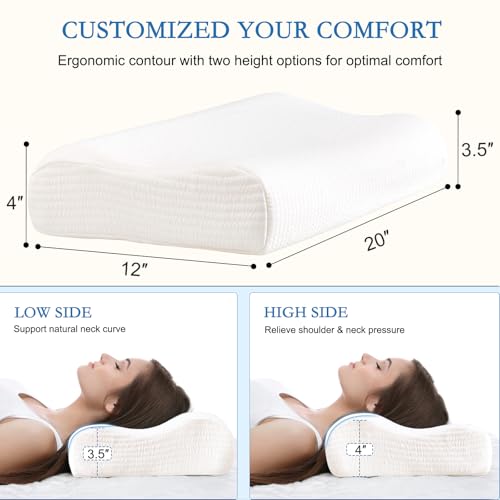 YOUR MOON Memory Foam Travel Pillow, Pure Cotton Cover, Ergonomic Wave Compressible Camping Pillow for Sleeping, Portable Backpacking Neck Support Pillows for Hiking, Car & Airplane (Off White) - Thumbnail 2
