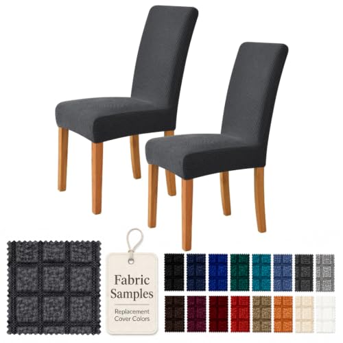 YEMYHOM Dining Chair Covers Set of 2, Stretch Parsons Chair Slipcovers, Super Soft Removable Washable Kitchen Chair Protector Cover for Dining Room, Restaurant, Banquet (Dark Gray)