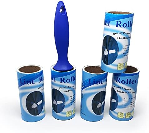Plastific - Lint Roller and Refill Set - Sticky Replacement Heads Easily and Quickly removes animal fur - Dust from Clothes, Carpet, Furniture, Couch, Car Seats (Lint Roller + 4 Refills)