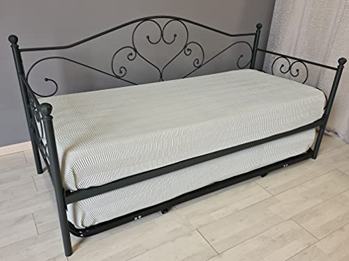 Doghe in legno di faggio Divano letto in ferro battuto con doghe Sogno antracite con rete estraibile