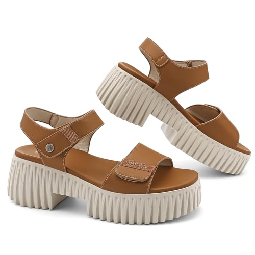 Image of UBFEN Womens Platform Sandals Chunky Wedge Heel Comfortable Arch Support | Lightweight Block Heel, Adjustable Straps, Soft Cushioned Footbed for Dressy, Casual, and Summer Wear