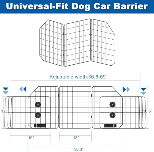 OUSHENG 2 Pack Dog Barrier for SUV, Adjustable Large Car Divider Universal-Fit Wire Mesh Pet Gate Accessories Essentials for Cargo Vehicles Van Safety Travel, Black