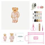 Kaitiaki 18 mesh Needlepoint Canvas Kit, 8 in Painted Canvas Set with Embroidery Floss, Needles, Guide Card, Instruction, Threader, Scissors & Project Bag for Crafter Gift(Pajama Bear)