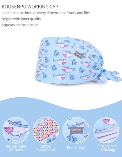 Image of Kousenpu Scrub Caps for Women, Adjustable Women's Surgical Cap with Buttons, Breathable Cute Design for Nurses and Doctors