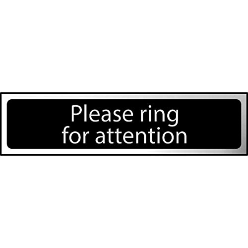 Image of Metal Self Adhesive Sign - Please ring for attention - Black with Silver Text - 200mm x 50mm