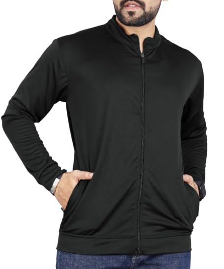 Men's Full-Zip Black Jacket, Casual Long Sleeve Stand Collar-picture-45