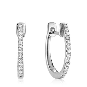 Jewels By Erika E-10081 10K Solid Gold Diamond Hoop Huggie Earrings for Women and Girls – 0.08CT Natural Diamonds, Hypoallergenic, Lightweight, Durable, Tarnish-Resistant, Everyday & Formal Jewelry, 14MM Height