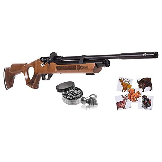 Hatsan Flash Wood QE .25 Cal Air Rifle with Pack of 150ct Pellets and 100x Paper Targets Bundle (Hardwood Stock)