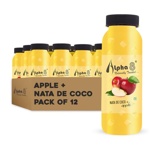Image of ALPHA 8 FRUIT Juice with NATA De Coco Coconut Cubes Natural Energizer & Immunity Booster, Healthy Juice, High Fiber, Real Natural Taste (Apple Juice, Pack of 12)