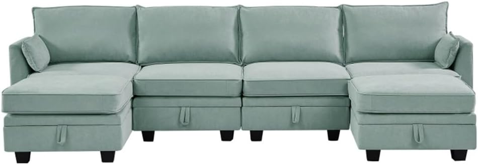 Large U-Shape Modular Sectional Sofa, Convertible Sofa Bed with Reversible Chaise for Living Room, Storage Seat