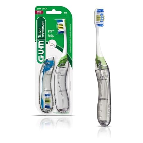 GUM Folding Travel Toothbrush with Tongue Cleaner Cover
