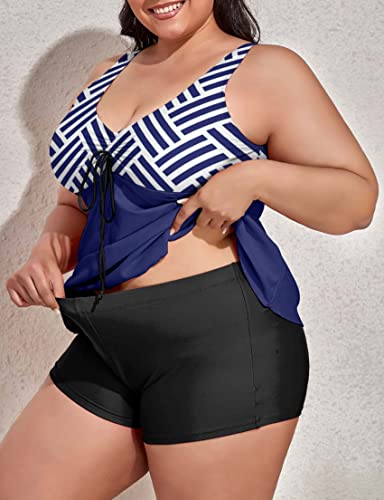 Image of Modest Tankini Swimsuits for Women Two Piece Bathing Suits Floral Print Tank Top with Boyshorts Tummy Control Swimming Suits