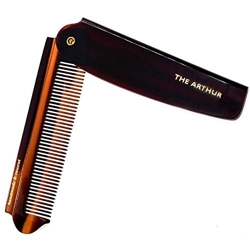 Kent 82T Limited Edition Handmade Folding Pocket Comb for Men, Fine Tooth Hair Comb Straightener for Everyday Grooming Styling Hair, Beard or Mustache, Saw Cut and Hand Polished, Made in England